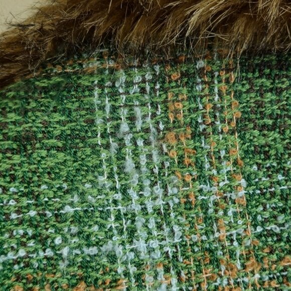 Vintage Harve Benard Fur Collared Trim Wool Blend Green Tweed Blazer Jacket 6 - Picture 12 of 15